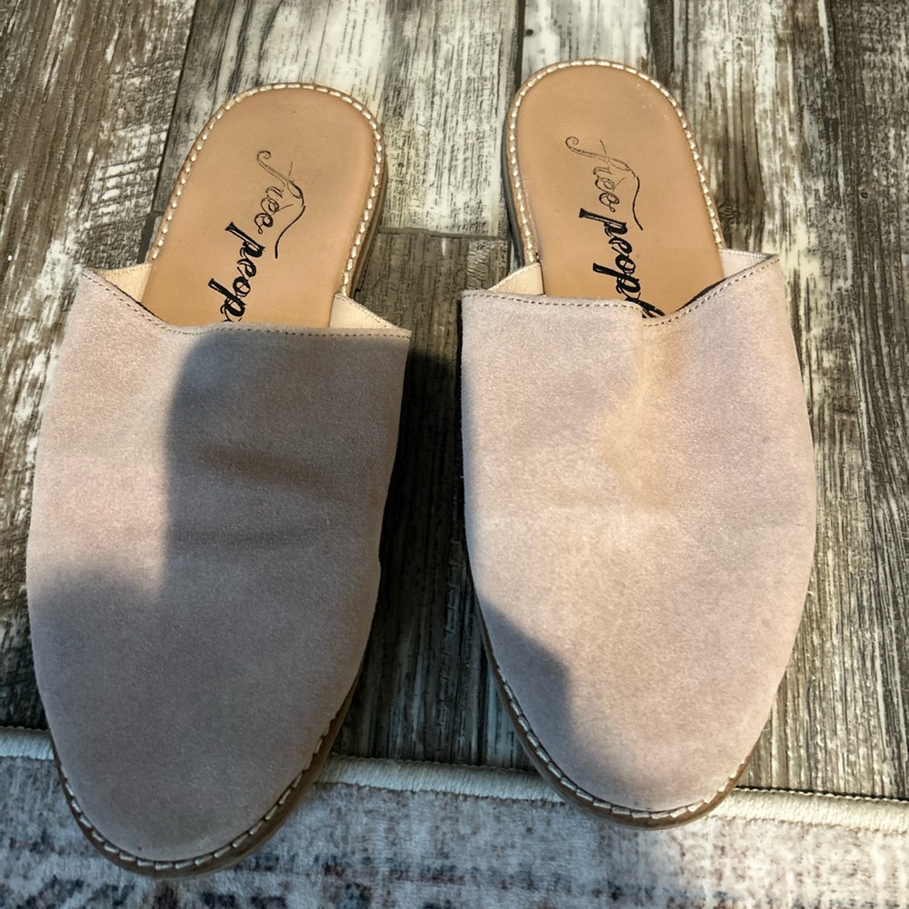 Free People Beige Suede Mules